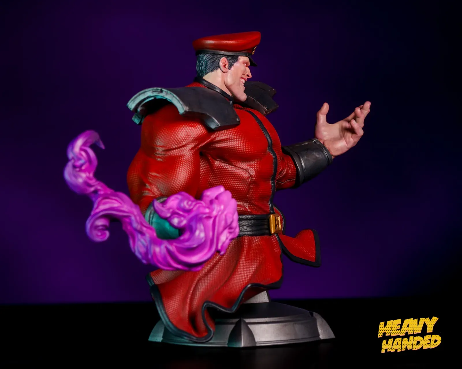 Finished M. Bison bust, close detail of the face