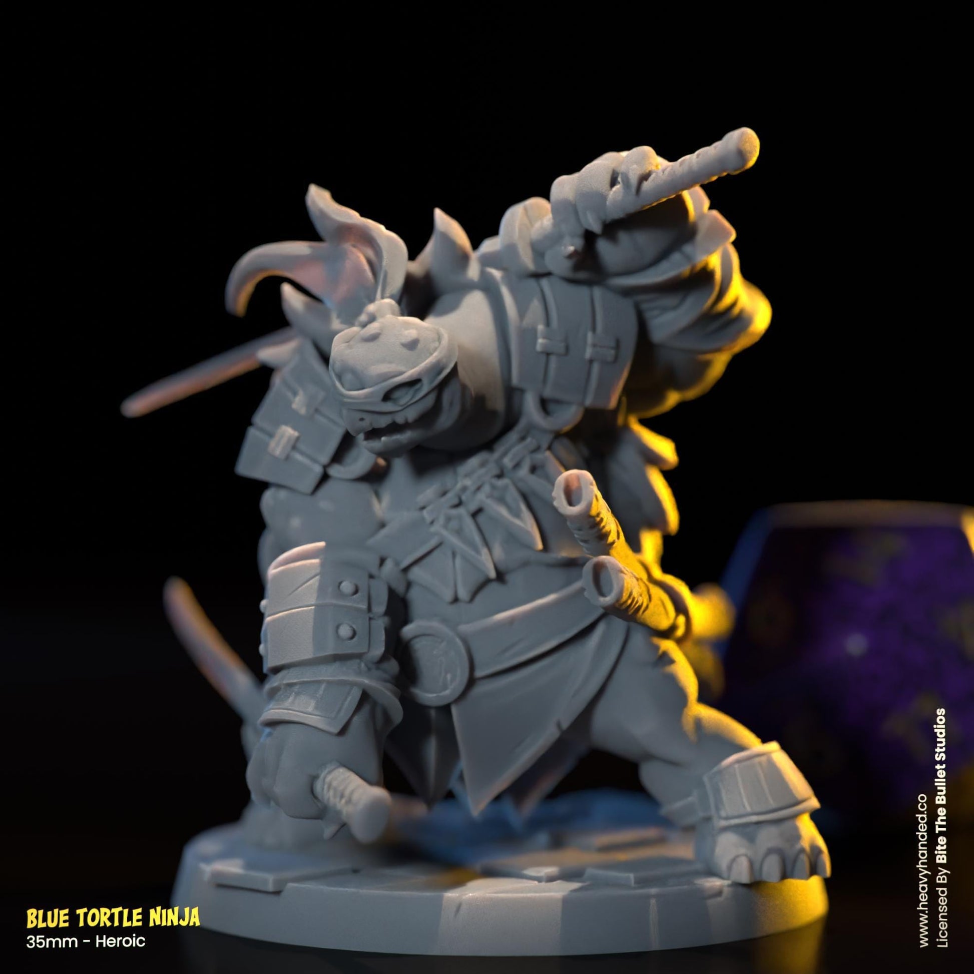 Blue Ninja Tortle (Katanas) | Bite the Bullet | Fantasy Miniature | TMNT-Inspired | Leonardo | D&D | TTRPG | RPG Model