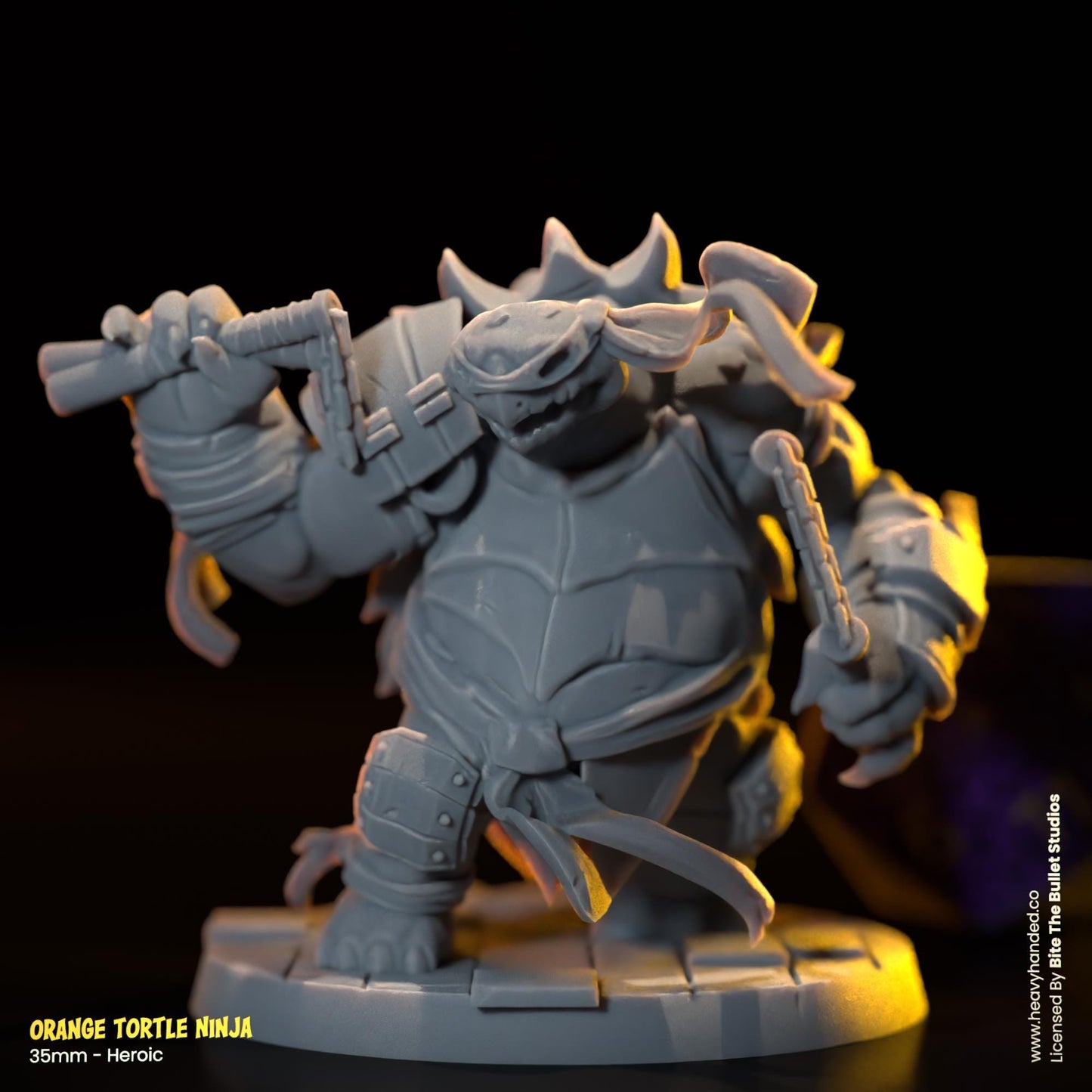 Orange Ninja Tortle (Nunchucks) | Bite the Bullet | Fantasy Miniature | TMNT-Inspired Model | Michelangelo | D&D | TTRPG | RPG Model