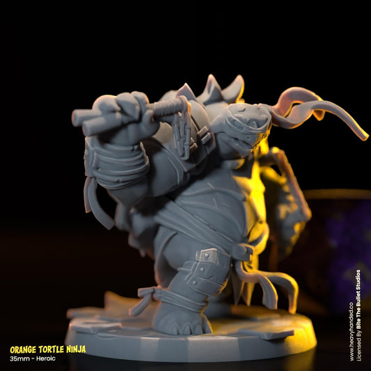Orange Ninja Tortle (Nunchucks) | Bite the Bullet | Fantasy Miniature | TMNT-Inspired Model | Michelangelo | D&D | TTRPG | RPG Model