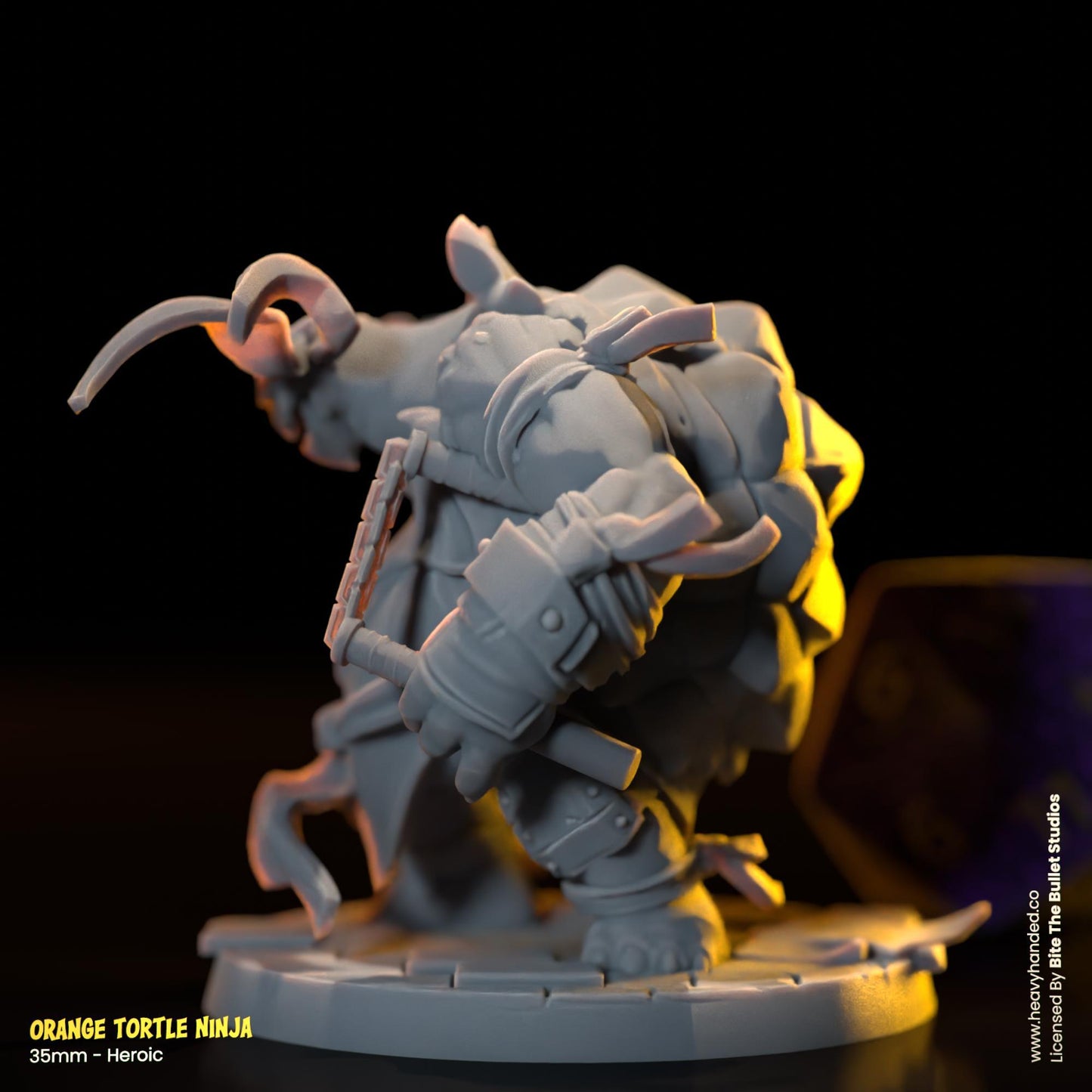 Orange Ninja Tortle (Nunchucks) | Bite the Bullet | Fantasy Miniature | TMNT-Inspired Model | Michelangelo | D&D | TTRPG | RPG Model