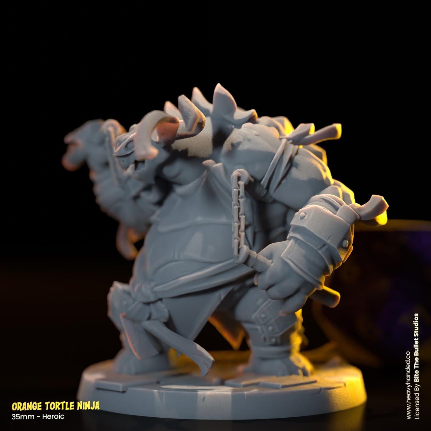 Orange Ninja Tortle (Nunchucks) | Bite the Bullet | Fantasy Miniature | TMNT-Inspired Model | Michelangelo | D&D | TTRPG | RPG Model