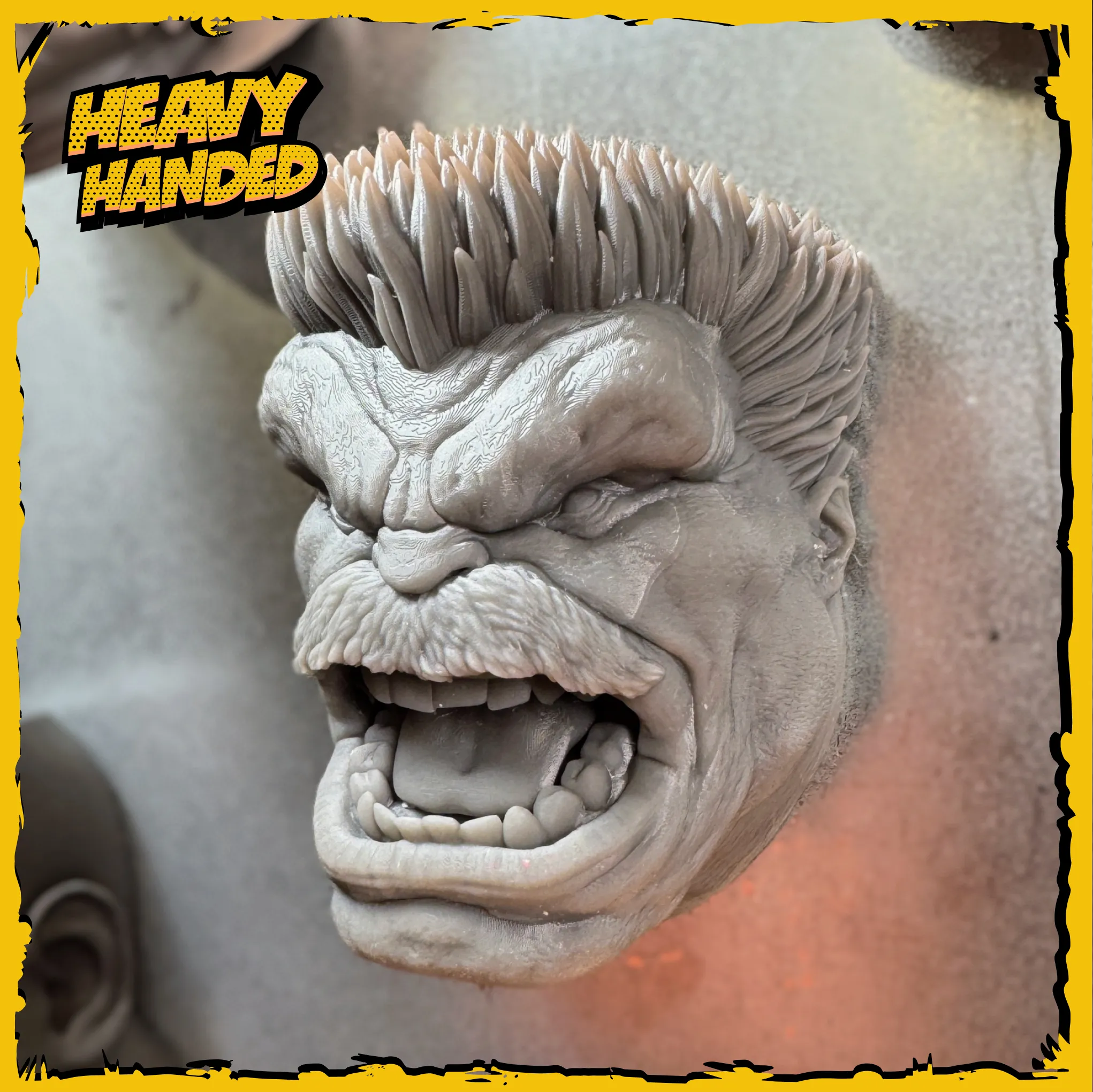 Red hulk magnet close-up detail of gamma-powered facial features and texture